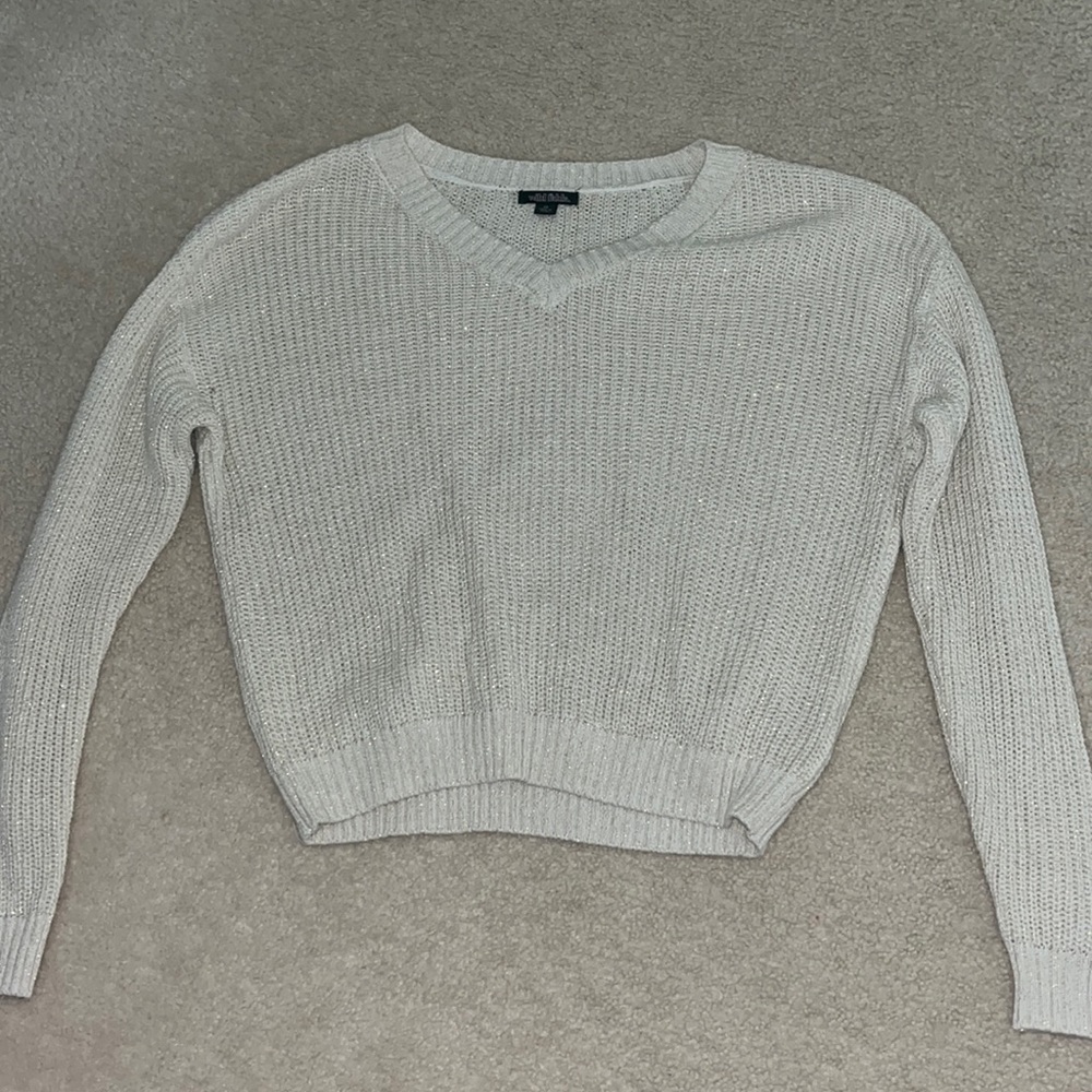 Off White with some gold sparkles V-Neck Sweater,